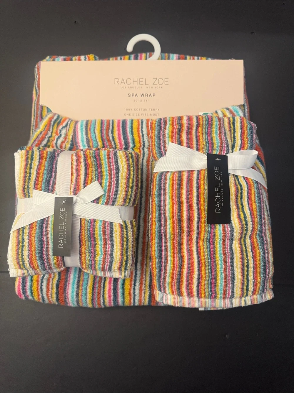 8pc RACHEL ZOE Rainbow Stripe Coordinating Bath Towel Set- SpaWrap/Hand/Wash